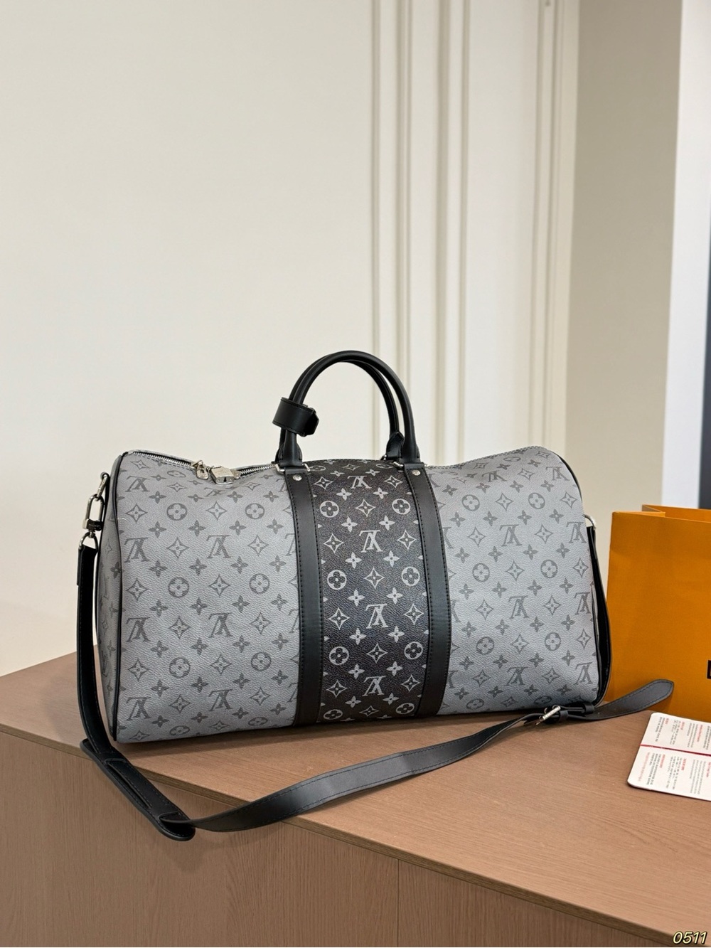 Louis Vuitton Gray Monogram Duffel with Black Accents